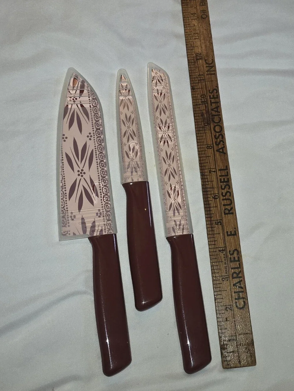 Three Piece Steel Knife Set Temptations Old World By Kuhn Rikon Maroon Floral